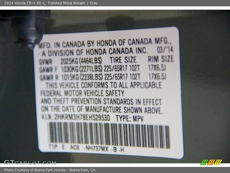 Polished Metal Metallic / Gray 2014 Honda CR-V EX-L