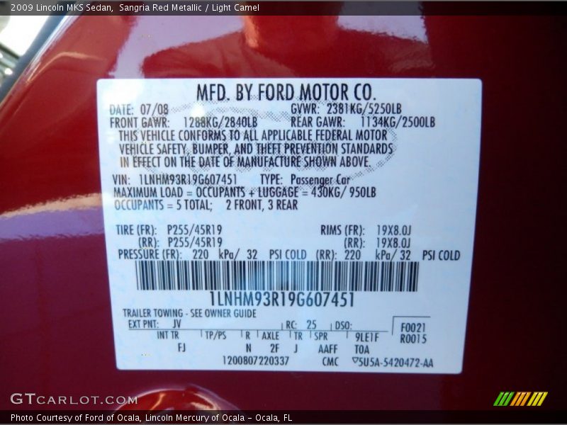Sangria Red Metallic / Light Camel 2009 Lincoln MKS Sedan