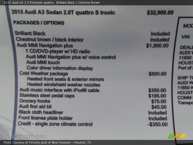 Brilliant Black / Chestnut Brown 2015 Audi A3 2.0 Premium quattro