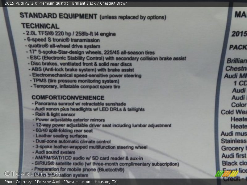 Brilliant Black / Chestnut Brown 2015 Audi A3 2.0 Premium quattro