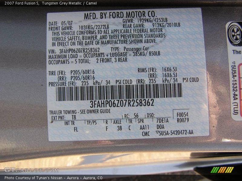 Tungsten Grey Metallic / Camel 2007 Ford Fusion S