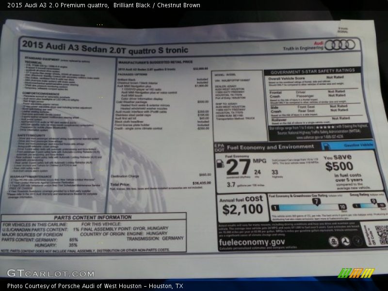  2015 A3 2.0 Premium quattro Window Sticker