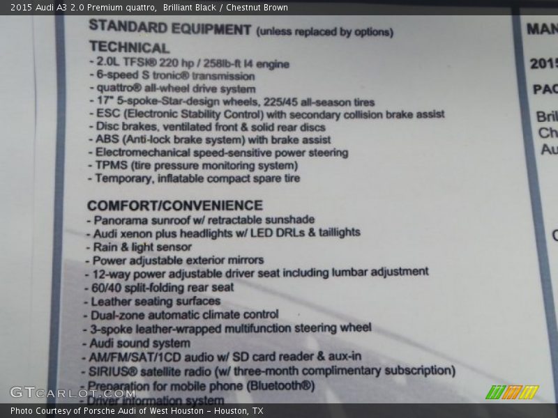  2015 A3 2.0 Premium quattro Window Sticker