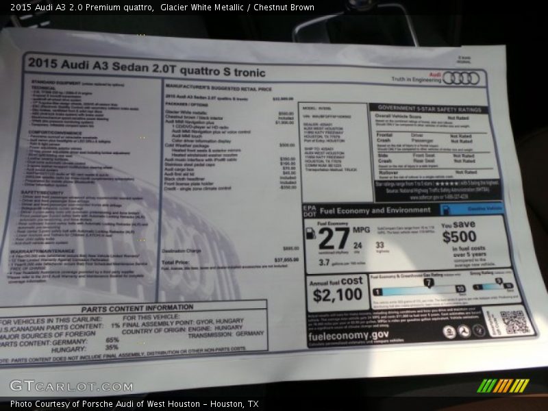  2015 A3 2.0 Premium quattro Window Sticker