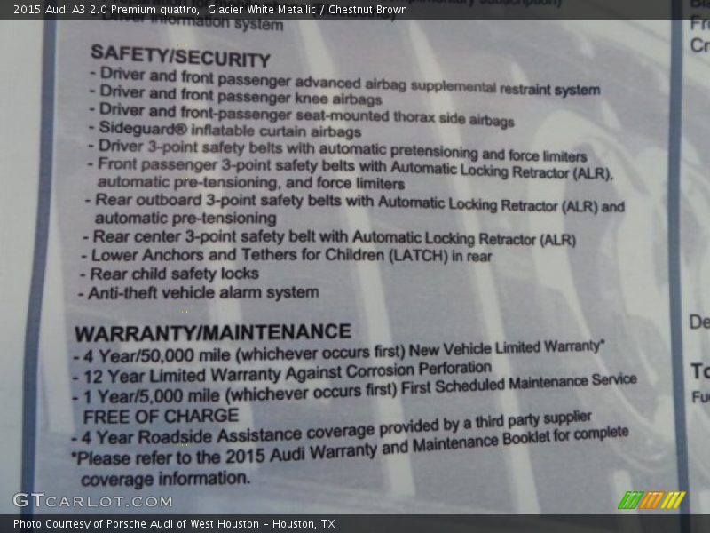  2015 A3 2.0 Premium quattro Window Sticker