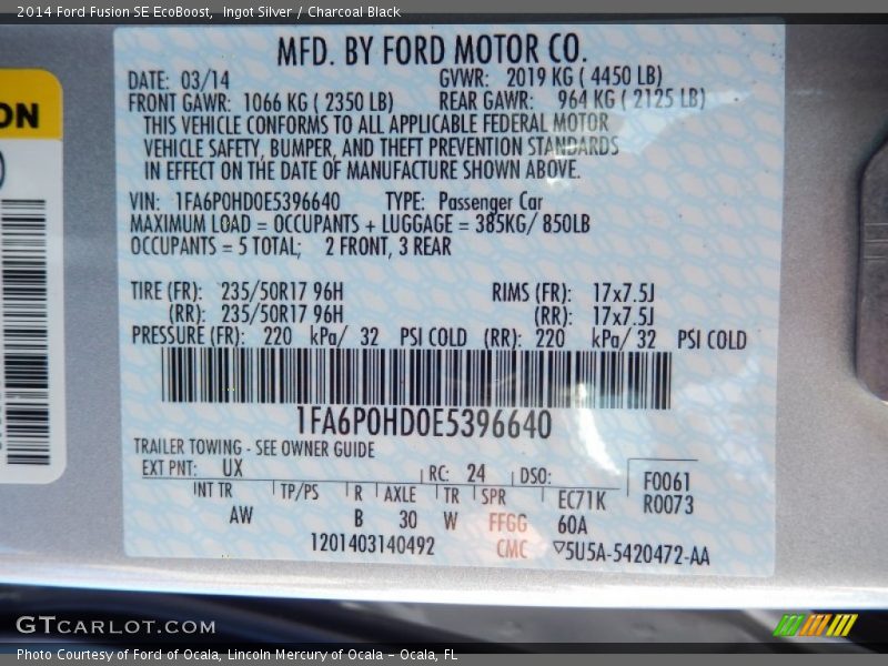 Ingot Silver / Charcoal Black 2014 Ford Fusion SE EcoBoost