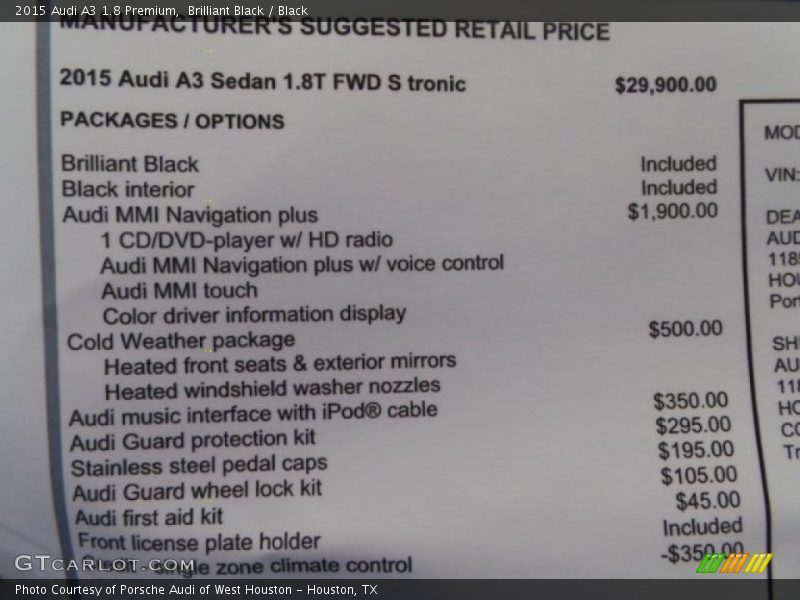 Brilliant Black / Black 2015 Audi A3 1.8 Premium