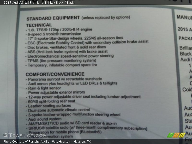 Brilliant Black / Black 2015 Audi A3 1.8 Premium