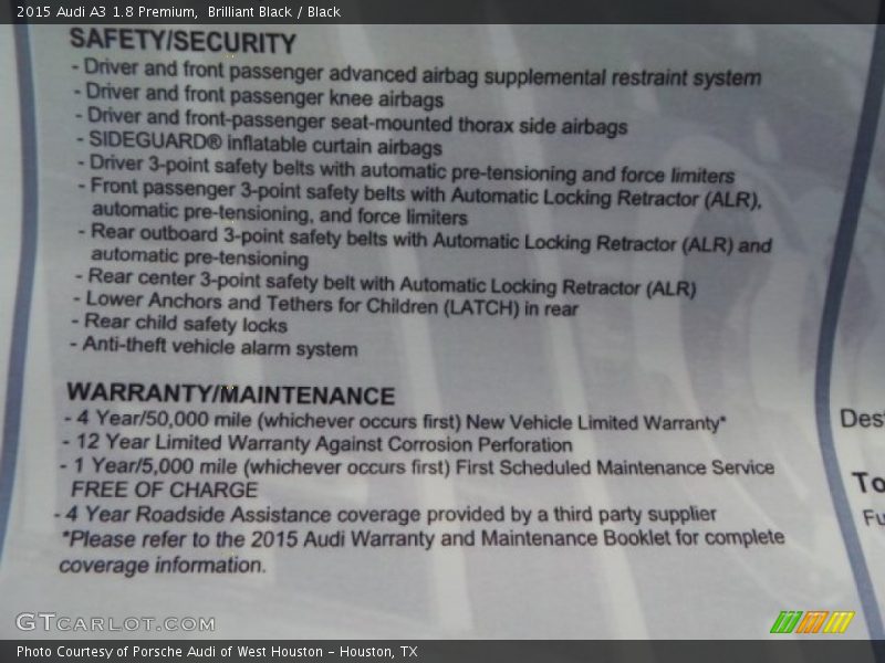 Brilliant Black / Black 2015 Audi A3 1.8 Premium