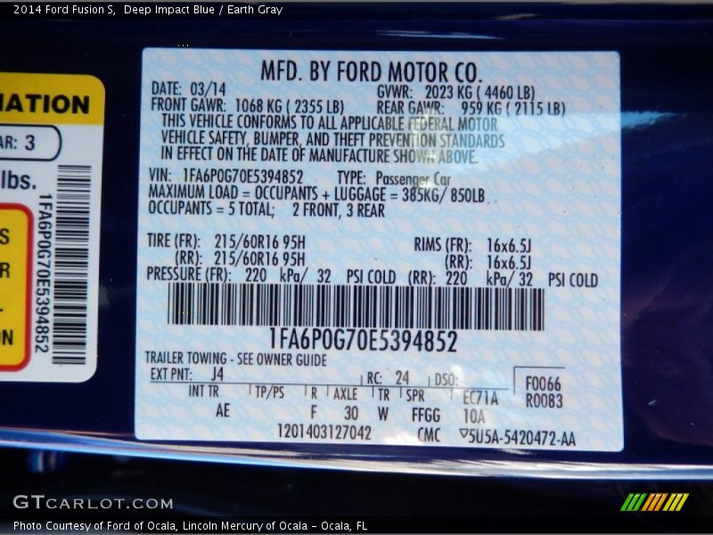 Deep Impact Blue / Earth Gray 2014 Ford Fusion S
