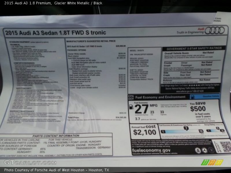 Glacier White Metallic / Black 2015 Audi A3 1.8 Premium
