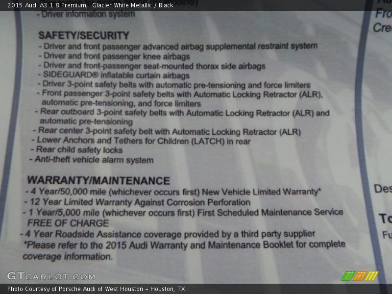 Glacier White Metallic / Black 2015 Audi A3 1.8 Premium