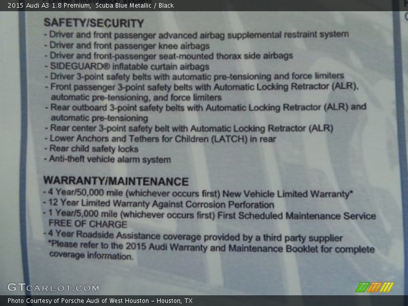 Scuba Blue Metallic / Black 2015 Audi A3 1.8 Premium