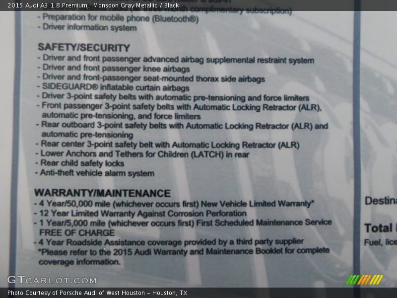 Monsoon Gray Metallic / Black 2015 Audi A3 1.8 Premium