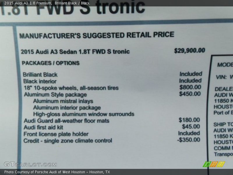 Brilliant Black / Black 2015 Audi A3 1.8 Premium
