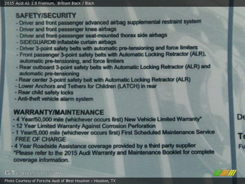 Brilliant Black / Black 2015 Audi A3 1.8 Premium