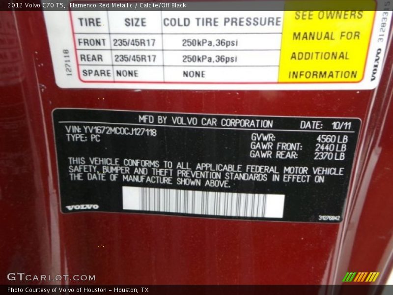 Flamenco Red Metallic / Calcite/Off Black 2012 Volvo C70 T5