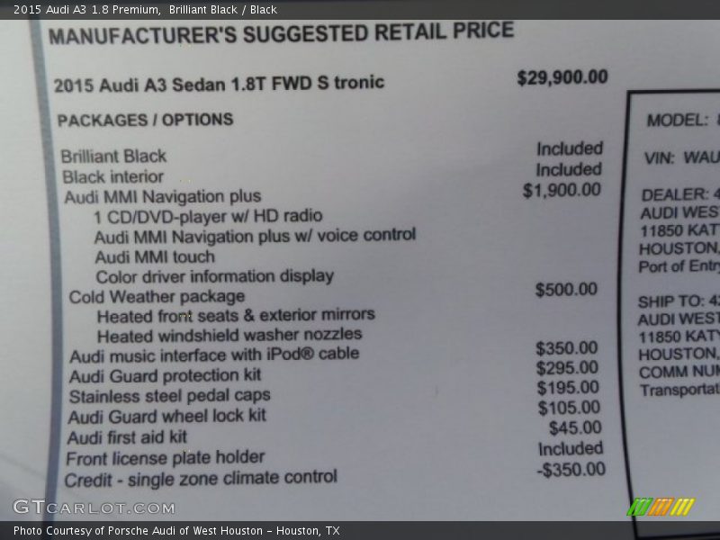 Brilliant Black / Black 2015 Audi A3 1.8 Premium