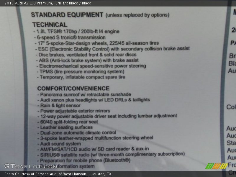 Brilliant Black / Black 2015 Audi A3 1.8 Premium