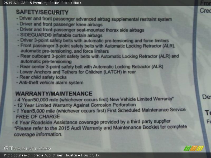 Brilliant Black / Black 2015 Audi A3 1.8 Premium
