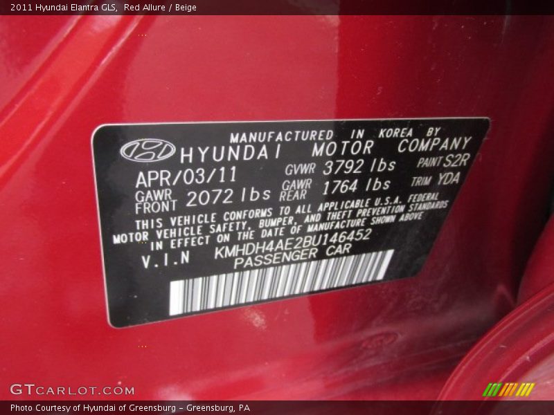 Red Allure / Beige 2011 Hyundai Elantra GLS