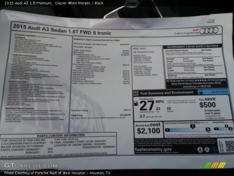 Glacier White Metallic / Black 2015 Audi A3 1.8 Premium