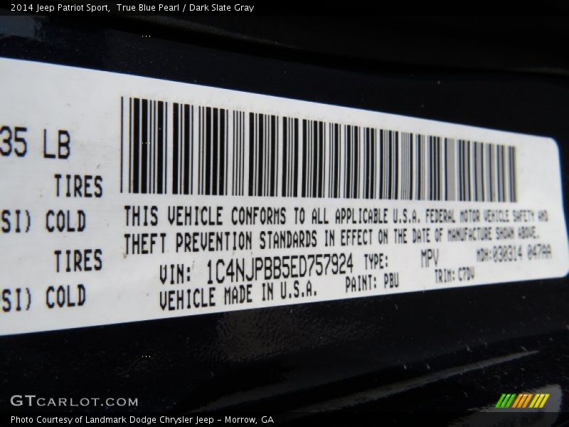 True Blue Pearl / Dark Slate Gray 2014 Jeep Patriot Sport