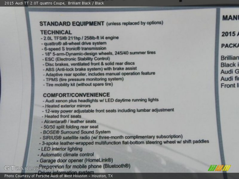  2015 TT 2.0T quattro Coupe Window Sticker