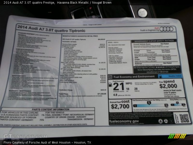 Havanna Black Metallic / Nougat Brown 2014 Audi A7 3.0T quattro Prestige