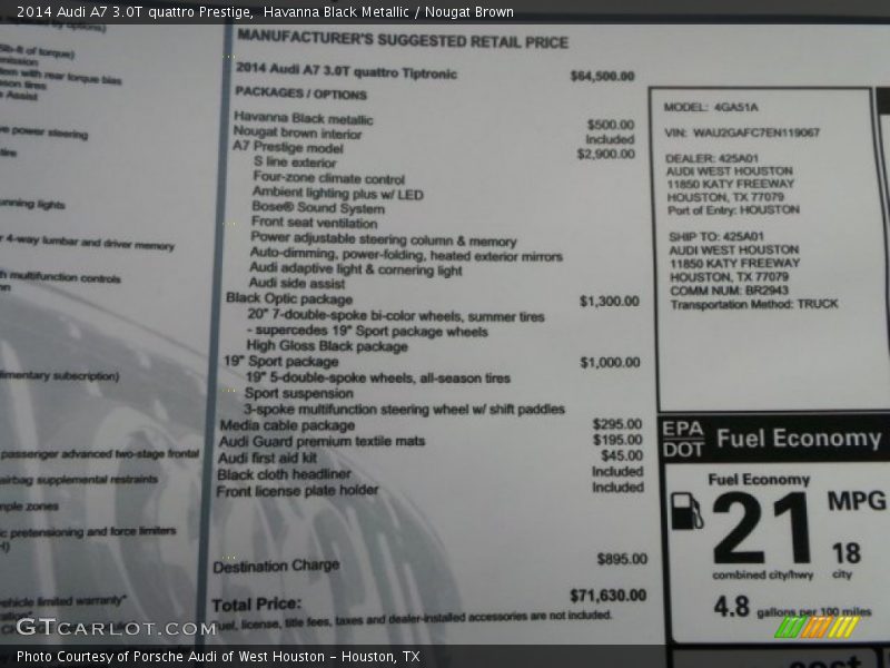 Havanna Black Metallic / Nougat Brown 2014 Audi A7 3.0T quattro Prestige