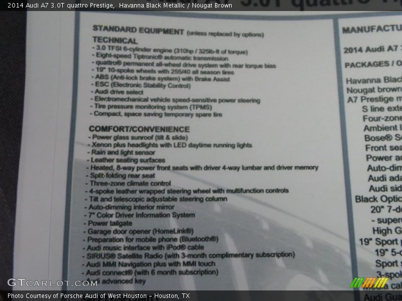 Havanna Black Metallic / Nougat Brown 2014 Audi A7 3.0T quattro Prestige