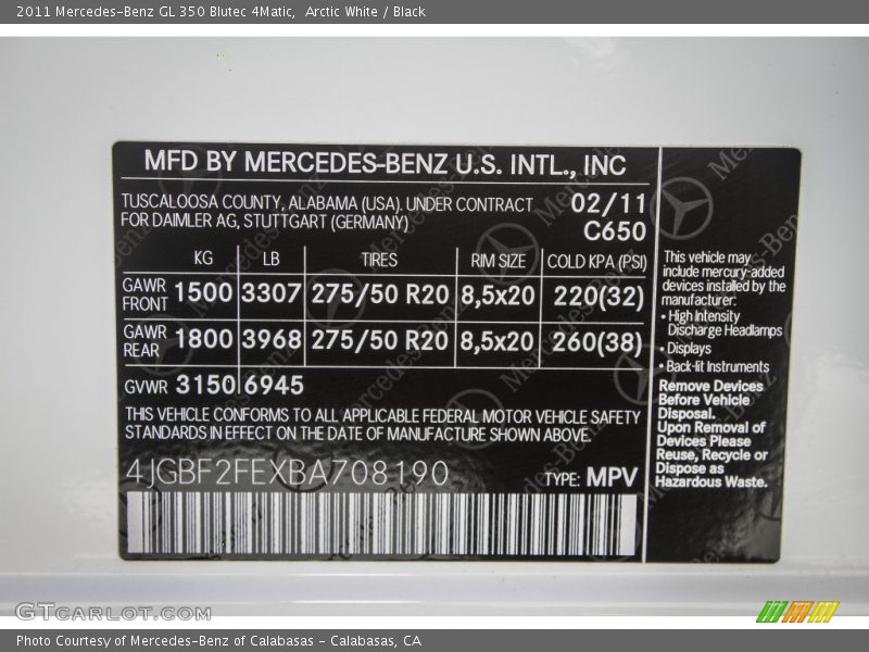 Arctic White / Black 2011 Mercedes-Benz GL 350 Blutec 4Matic