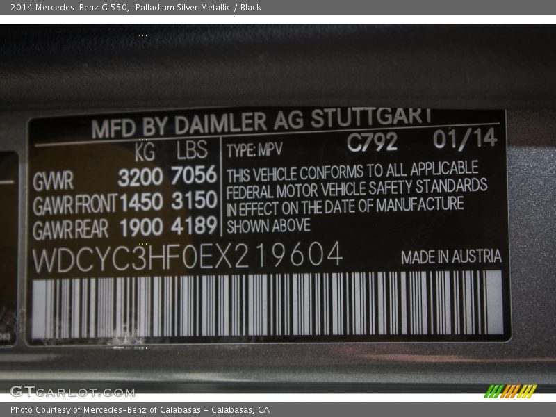 Palladium Silver Metallic / Black 2014 Mercedes-Benz G 550