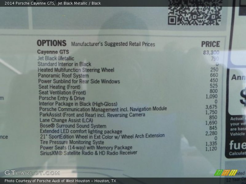  2014 Cayenne GTS Window Sticker