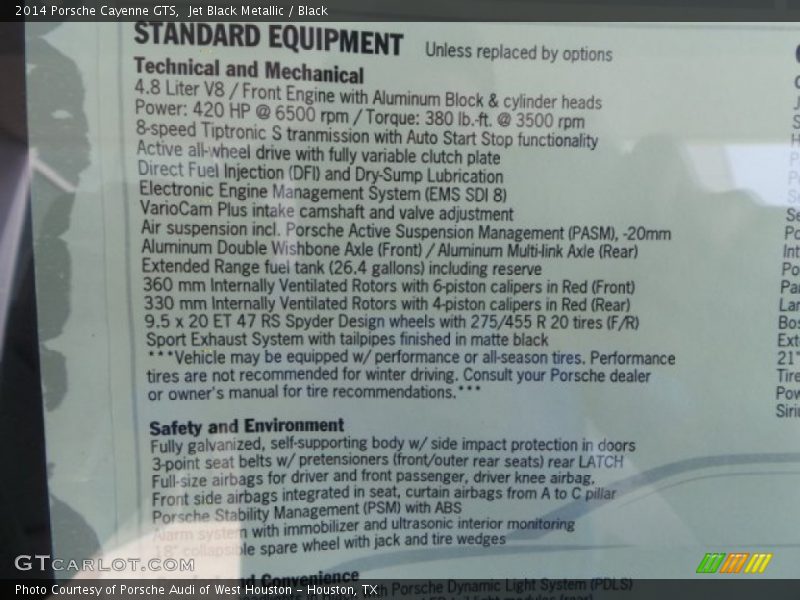  2014 Cayenne GTS Window Sticker