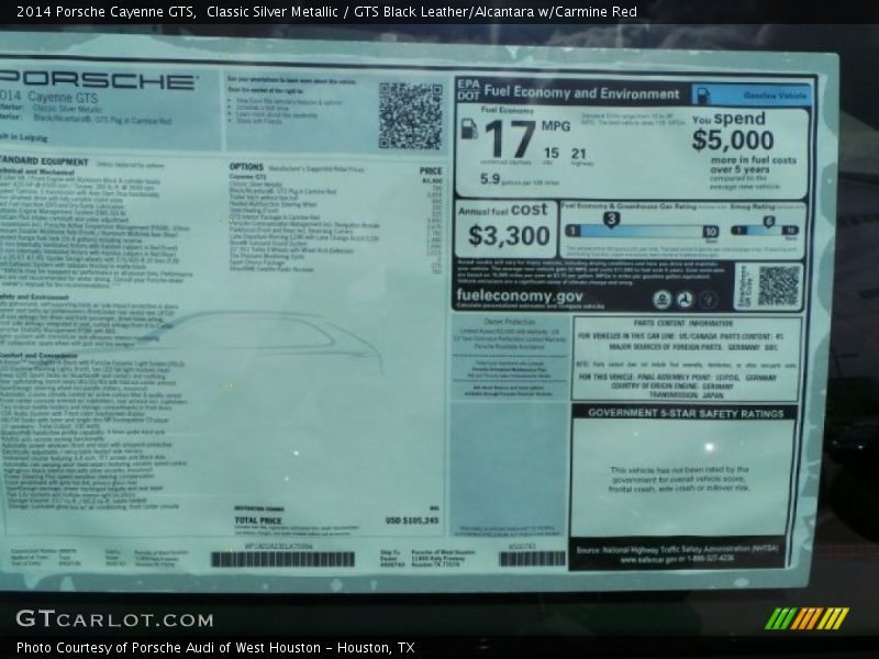  2014 Cayenne GTS Window Sticker