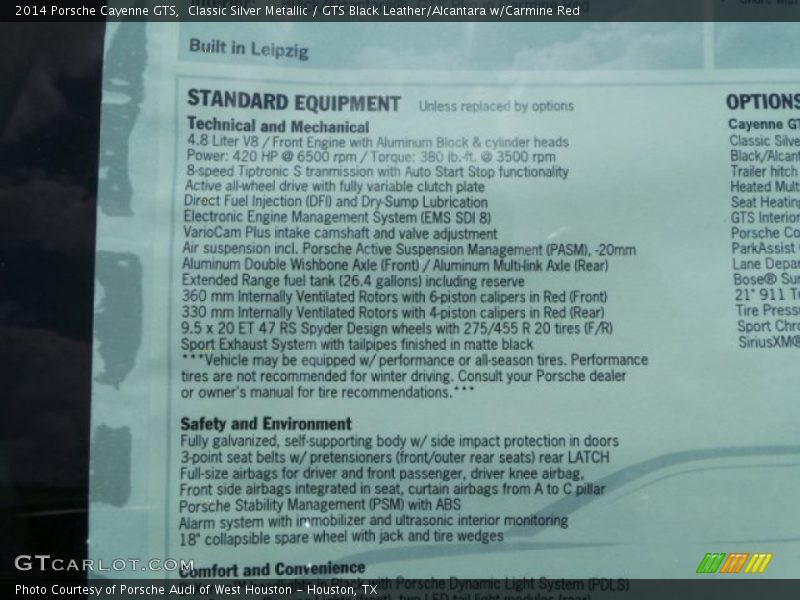  2014 Cayenne GTS Window Sticker