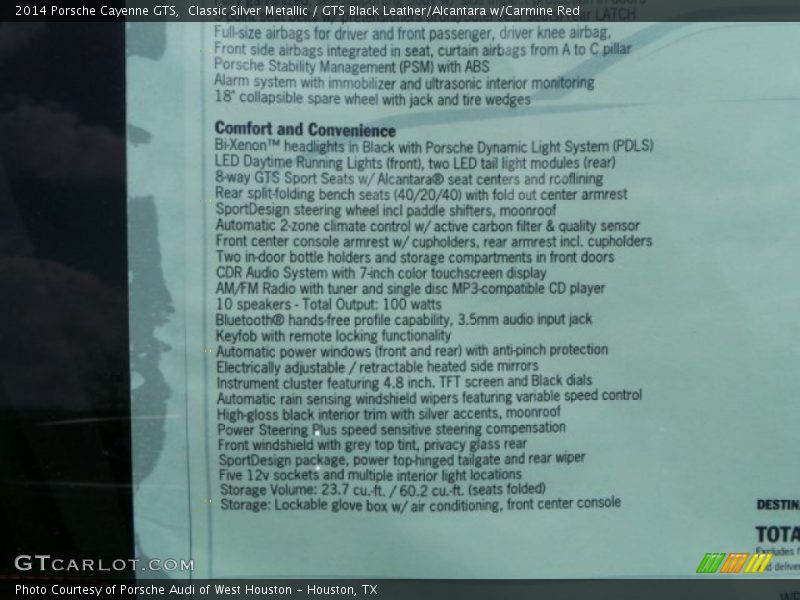 Classic Silver Metallic / GTS Black Leather/Alcantara w/Carmine Red 2014 Porsche Cayenne GTS