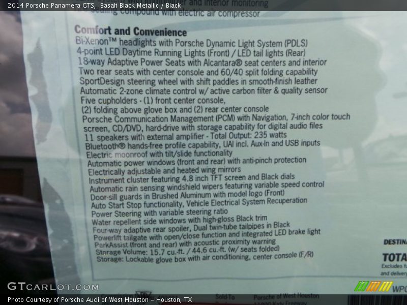  2014 Panamera GTS Window Sticker