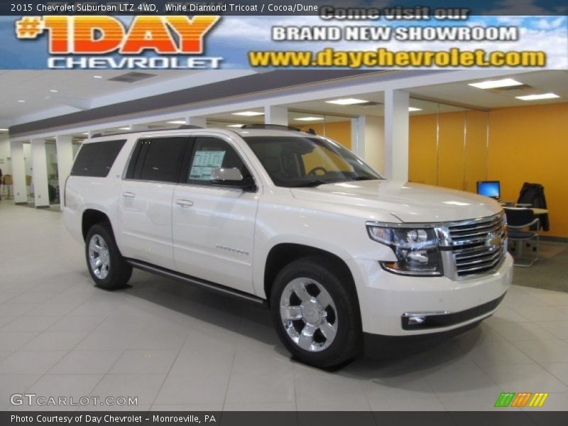 White Diamond Tricoat / Cocoa/Dune 2015 Chevrolet Suburban LTZ 4WD