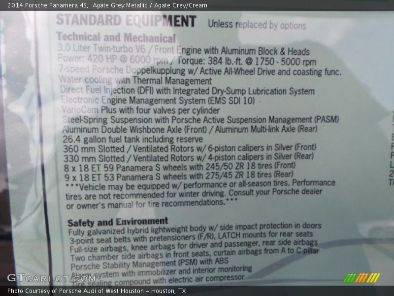  2014 Panamera 4S Window Sticker