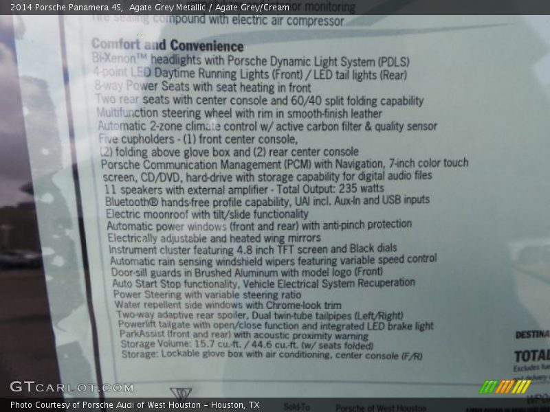  2014 Panamera 4S Window Sticker