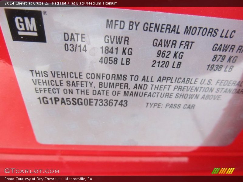 Red Hot / Jet Black/Medium Titanium 2014 Chevrolet Cruze LS