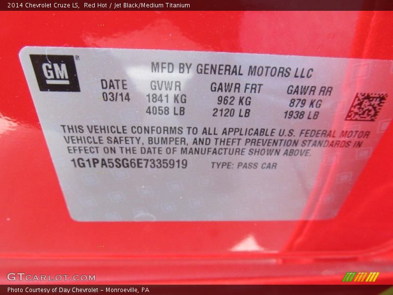 Red Hot / Jet Black/Medium Titanium 2014 Chevrolet Cruze LS