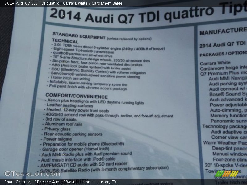Carrara White / Cardamom Beige 2014 Audi Q7 3.0 TDI quattro