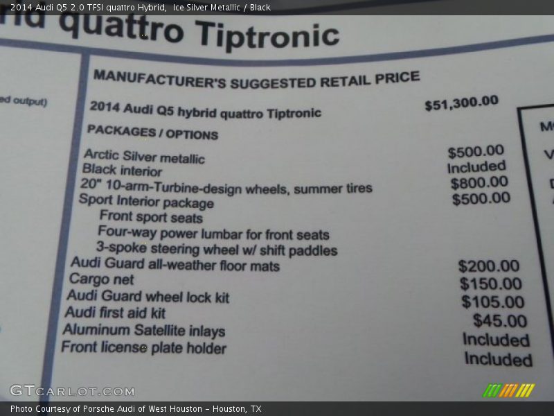  2014 Q5 2.0 TFSI quattro Hybrid Window Sticker