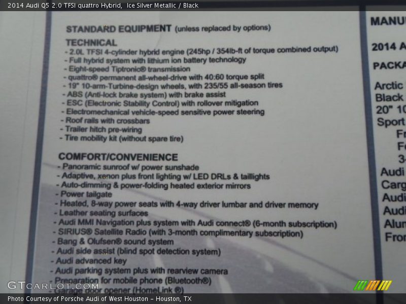  2014 Q5 2.0 TFSI quattro Hybrid Window Sticker