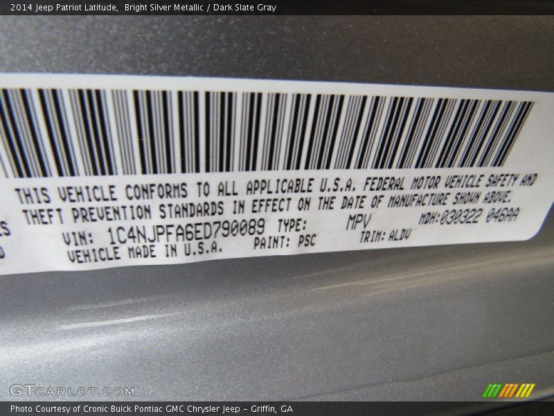Bright Silver Metallic / Dark Slate Gray 2014 Jeep Patriot Latitude