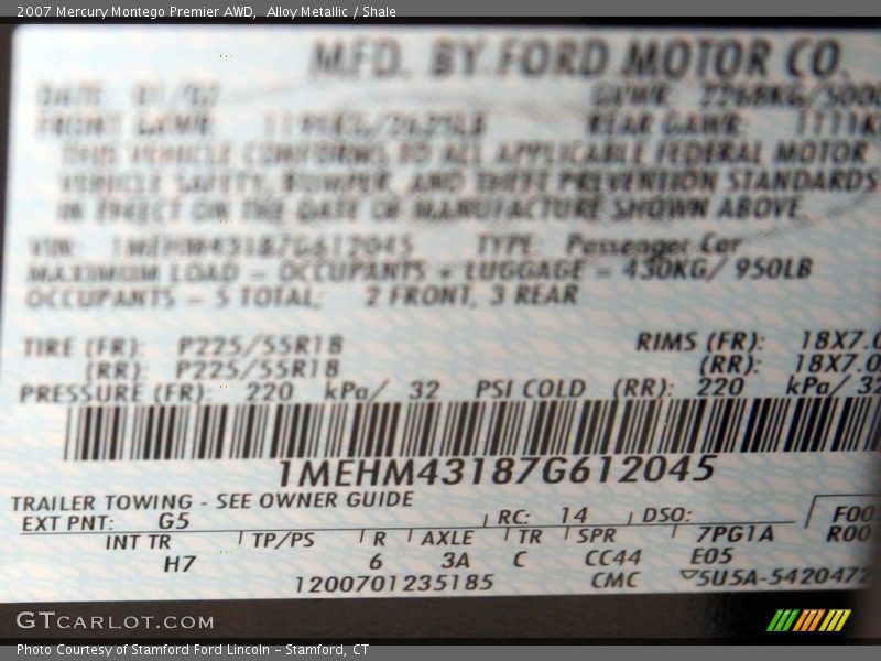 Alloy Metallic / Shale 2007 Mercury Montego Premier AWD