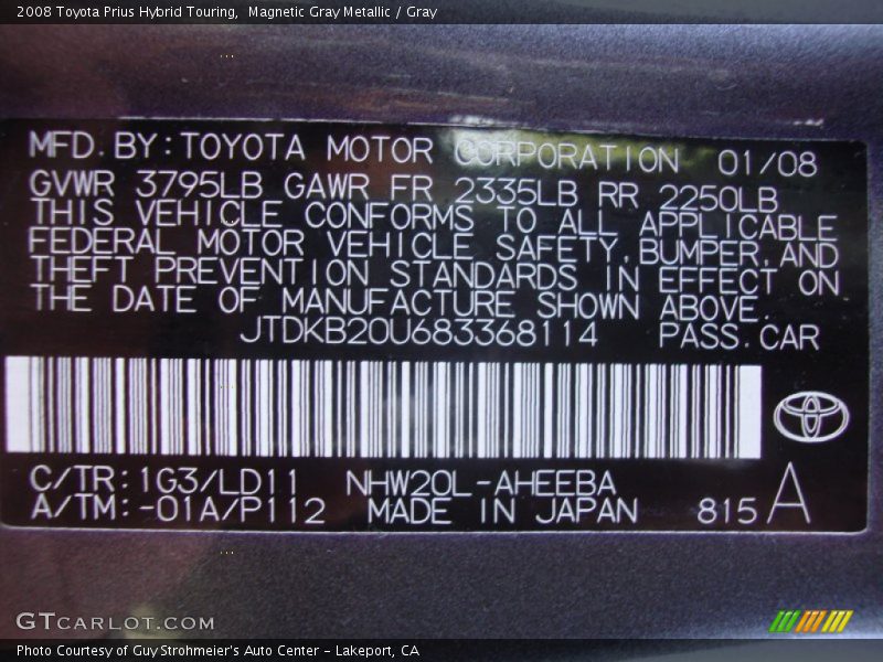 Magnetic Gray Metallic / Gray 2008 Toyota Prius Hybrid Touring